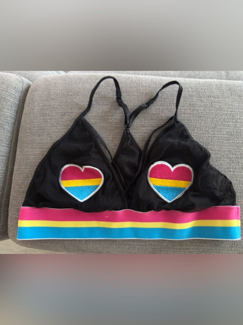 BodyRage Spencers Rainbow Pride Equality LGBTQ+ Heart Mesh Bralette Black L/XL
